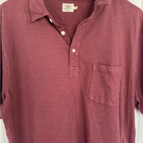 Faherty Men’s Sun Washed Polo Shirt Red Burgundy Short Sleeve Coastal Surf XL - Picture 3 of 9